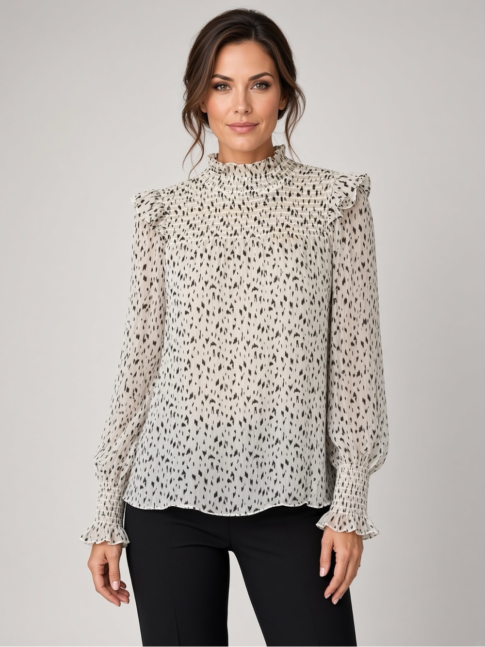 NET BCBG White Blouse with Black Dot Print XL